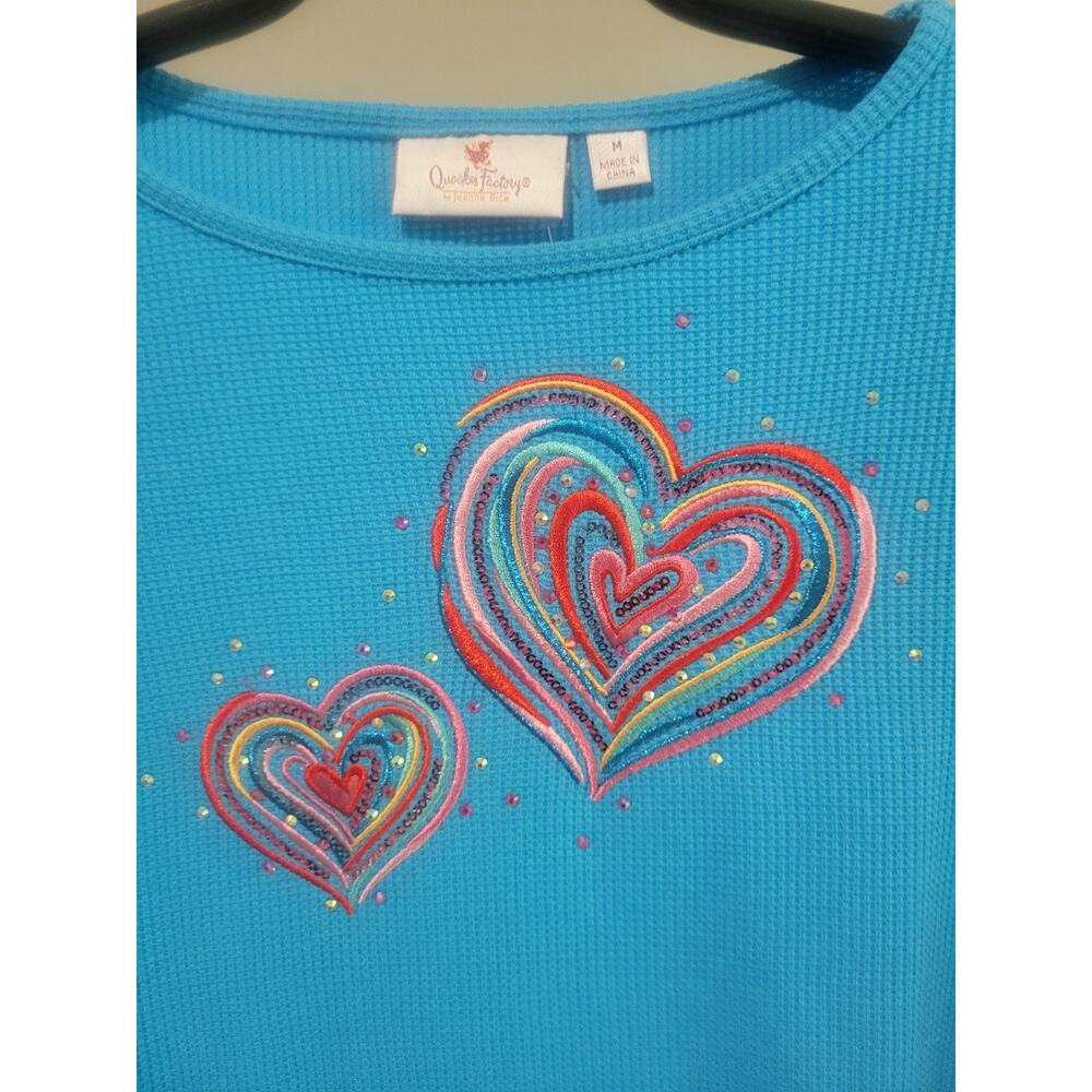 Quacker Factory Size M Turquoise Waffle Knit Top … - image 4